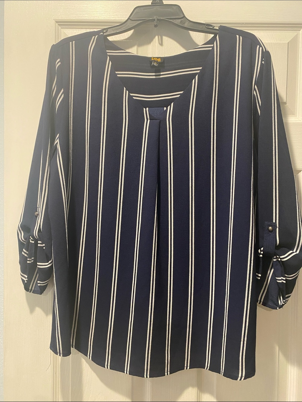 Lee Navy Striped Roll-Sleeve Blouse